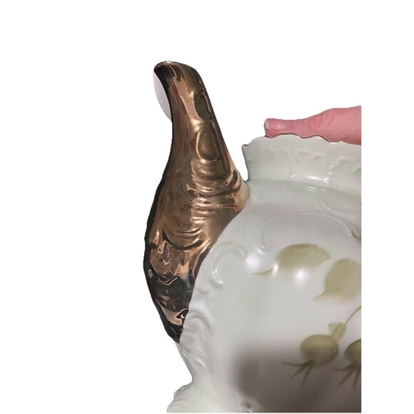 Teapot w/ Lid Heritage Green by Lefton VNTG Green Gold Trim and Pink Floral 792 - Picture 9 of 16